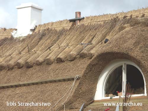 Strzecha, dach z trzciny: obróbka strzechą okien 'wole oko' firma Irbis