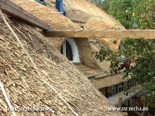 Strzecha, dach trzcinowy: obróbka strzechą okien 'wole oko' firma Irbis