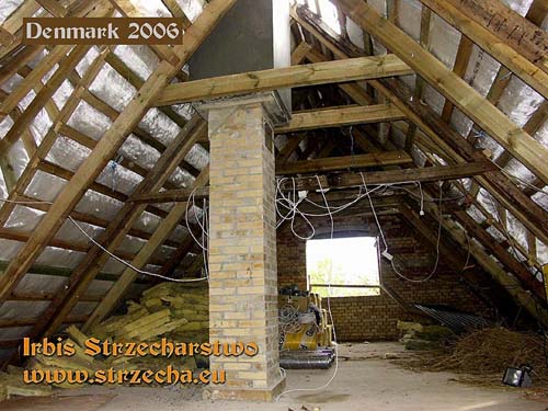 Strzecha - konstrukcja drewniana dachu pod strzechą z zabezpieczeniem przeciwogniowym