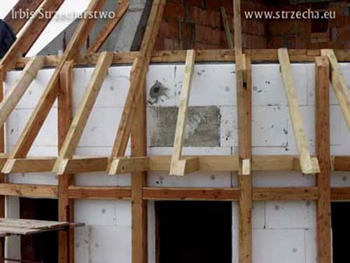 Strzecha, dach z trzciny: konstrukcja drewniana okapu dachu na półokrągłym budynku i ocieplenie elewacji